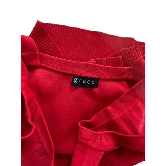 Grace Red Knit Sleeveless V-Neck Tank Top Ribbed Pattern Small Classic Stretch - Picture 3 of 3